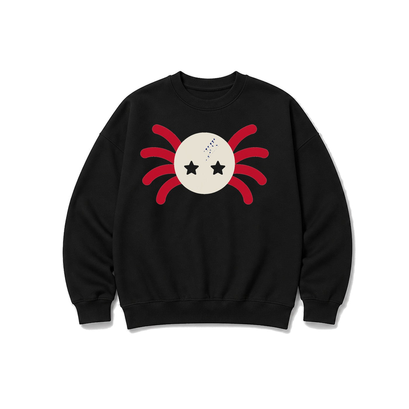 Yıldız Gözlü Örümcek baskılı siyah sweatshirt