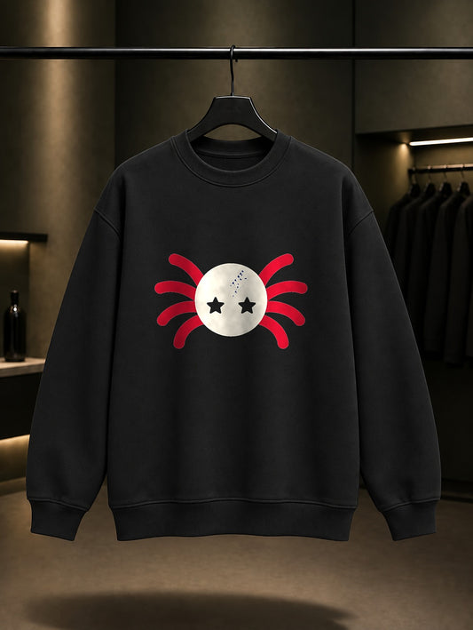 Yıldız Gözlü Örümcek baskılı siyah sweatshirt
