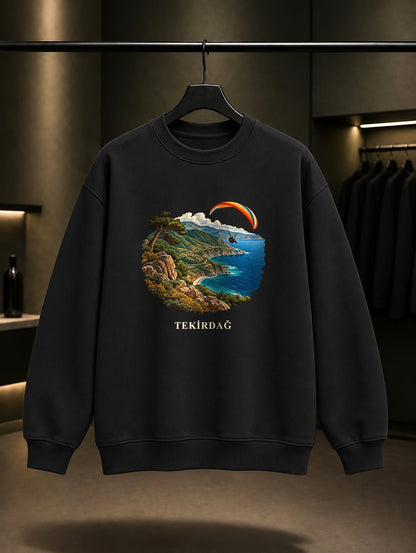 Tekirdağ Uçmakdere baskılı siyah sweatshirt
