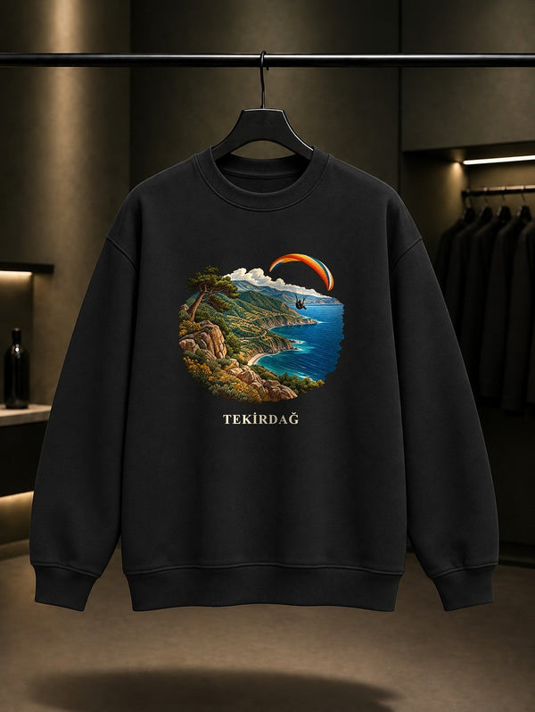 Tekirdağ Uçmakdere baskılı siyah sweatshirt