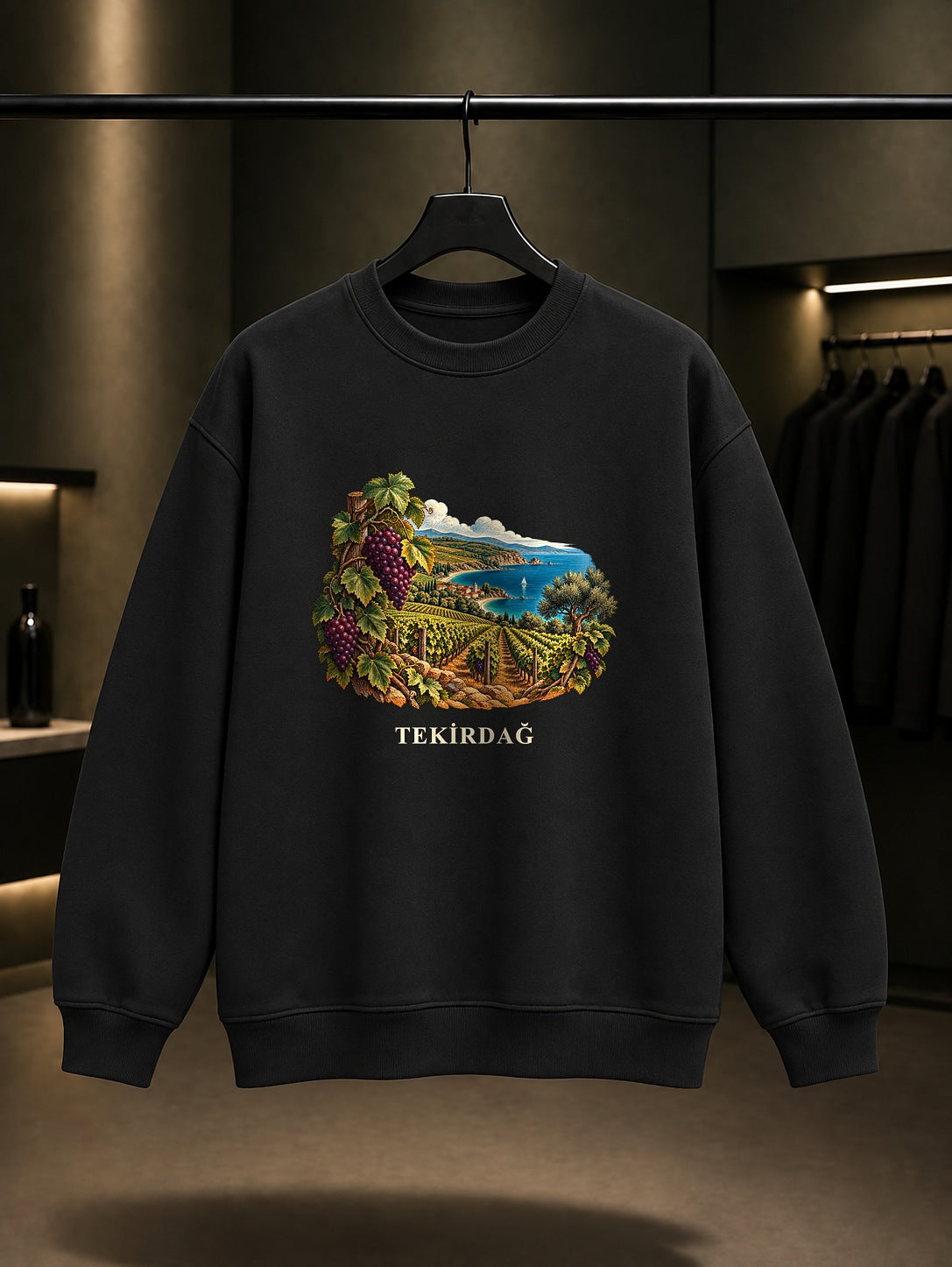 Tekirdağ Şarköy Bağları baskılı siyah sweatshirt