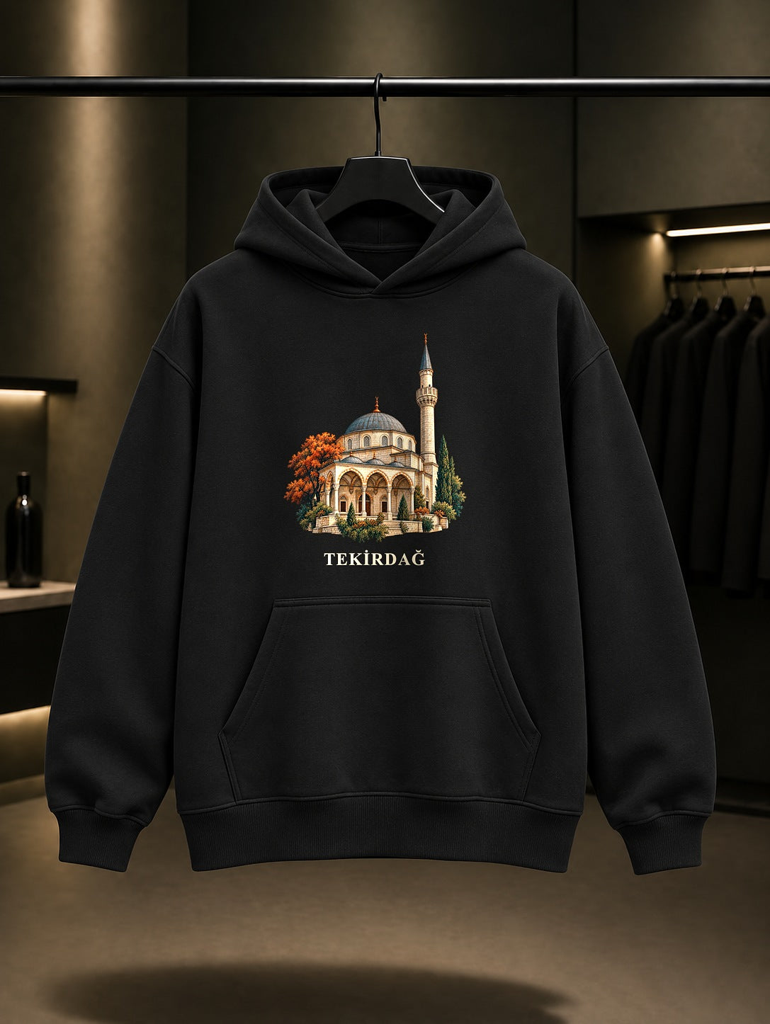 Tekirdağ Rüstem Paşa Camii baskılı siyah kapüşonlu sweatshirt