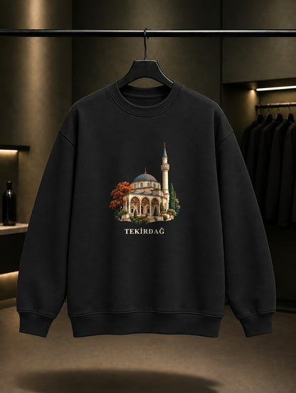 Tekirdağ Rüstem Paşa Camii baskılı siyah sweatshirt