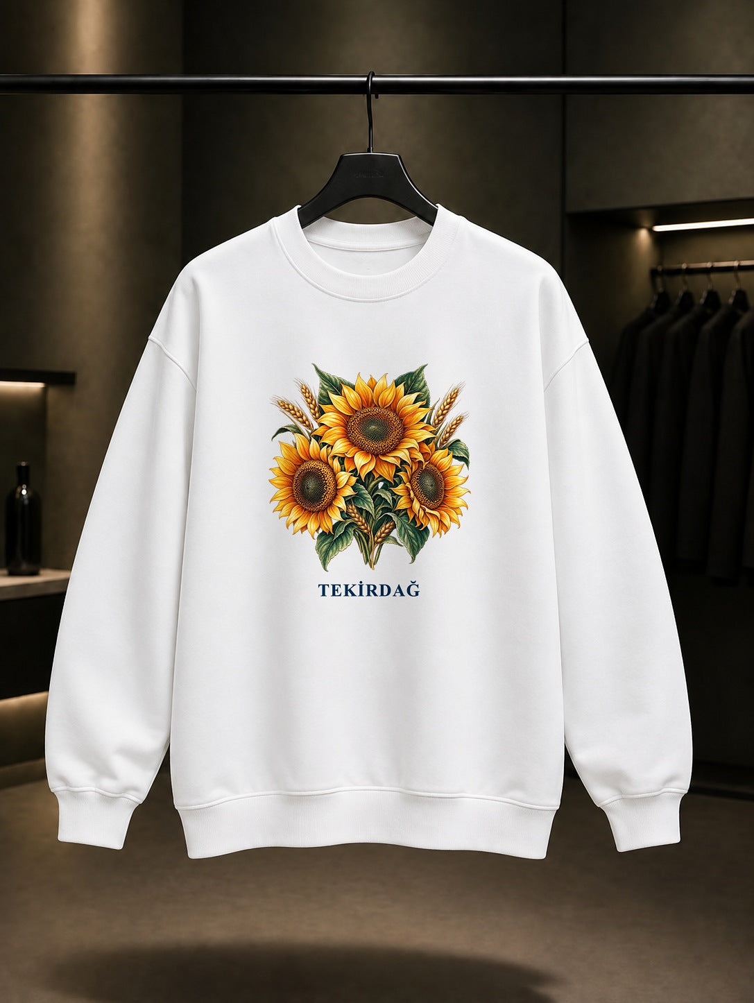 Tekirdağ Ayçiçeği baskılı beyaz sweatshirt