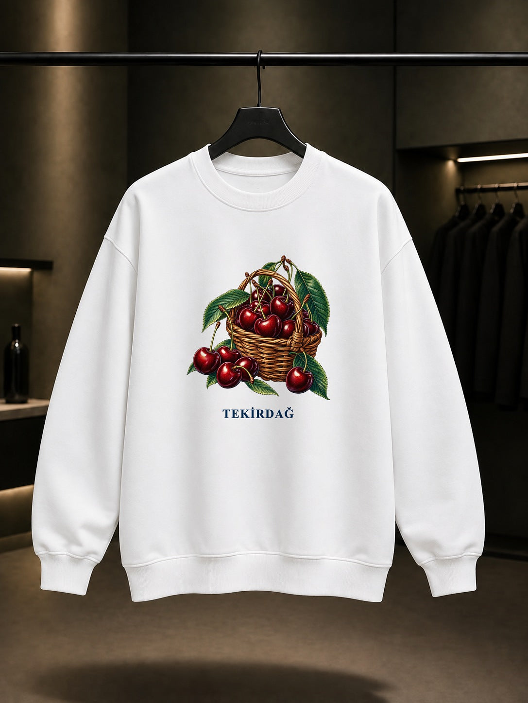 Tekirdağ Kirazı baskılı beyaz sweatshirt