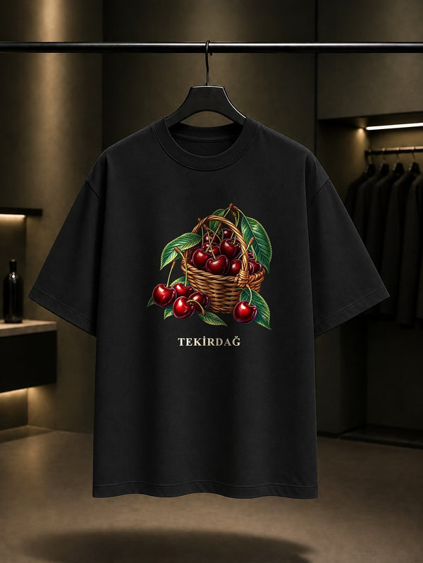 Tekirdağ Kirazı baskılı siyah t-shirt