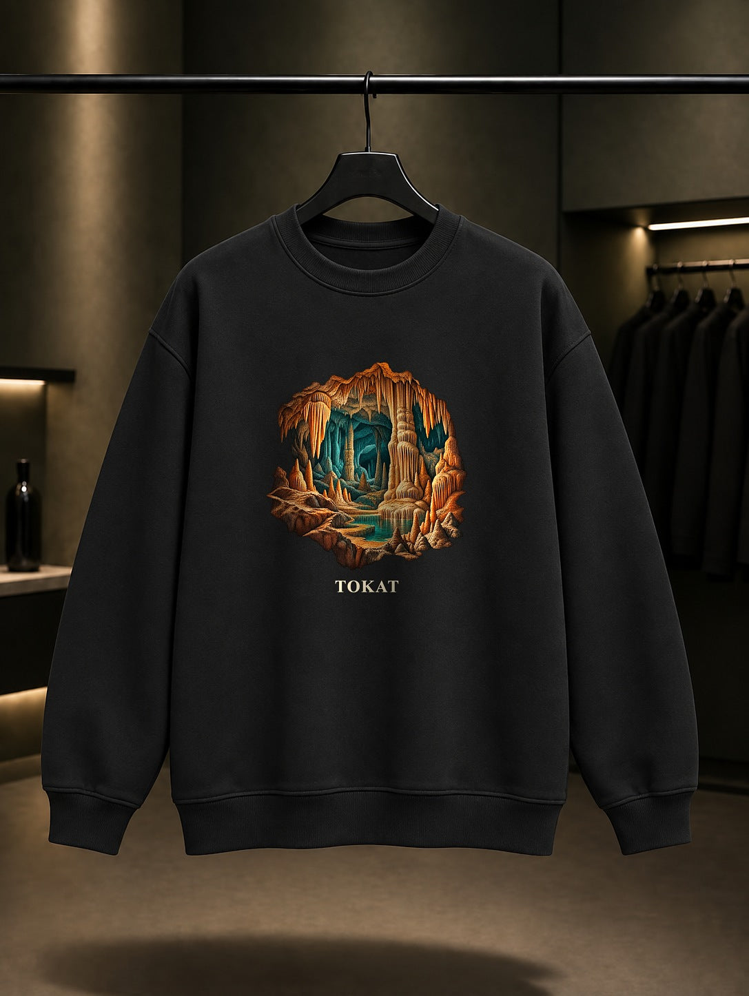 Tokat Ballıca Mağarası baskılı siyah sweatshirt
