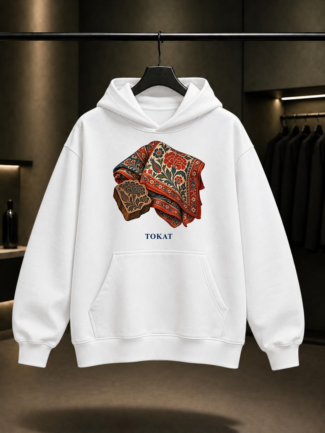 Tokat Yazması baskılı beyaz kapüşonlu sweatshirt