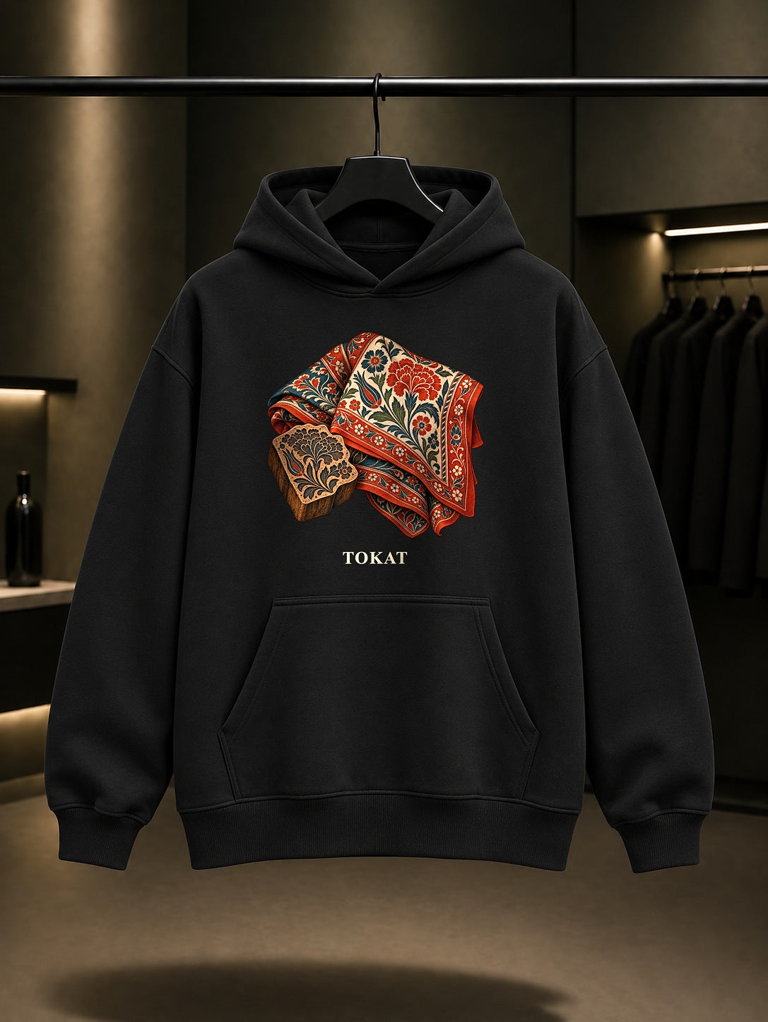 Tokat Yazması baskılı siyah kapüşonlu sweatshirt