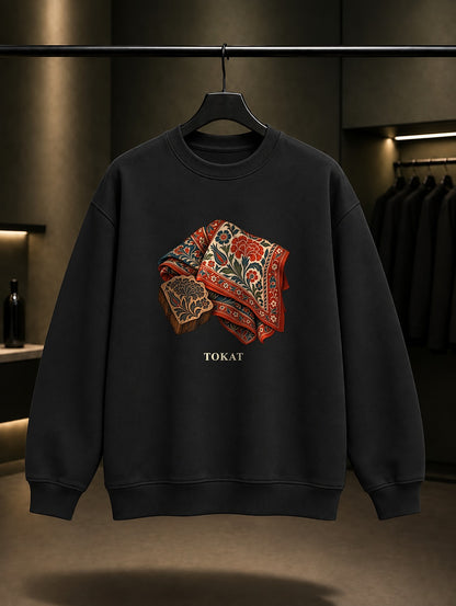 Tokat Yazması baskılı siyah sweatshirt