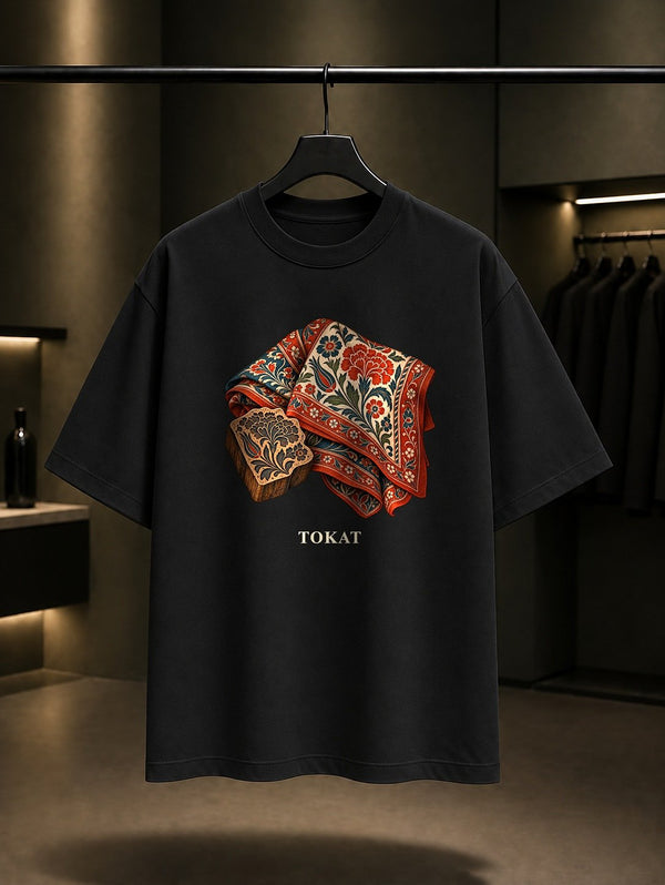 Tokat Yazması baskılı siyah t-shirt