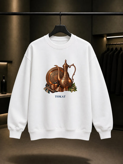 Tokat Bakır İbrik baskılı beyaz sweatshirt