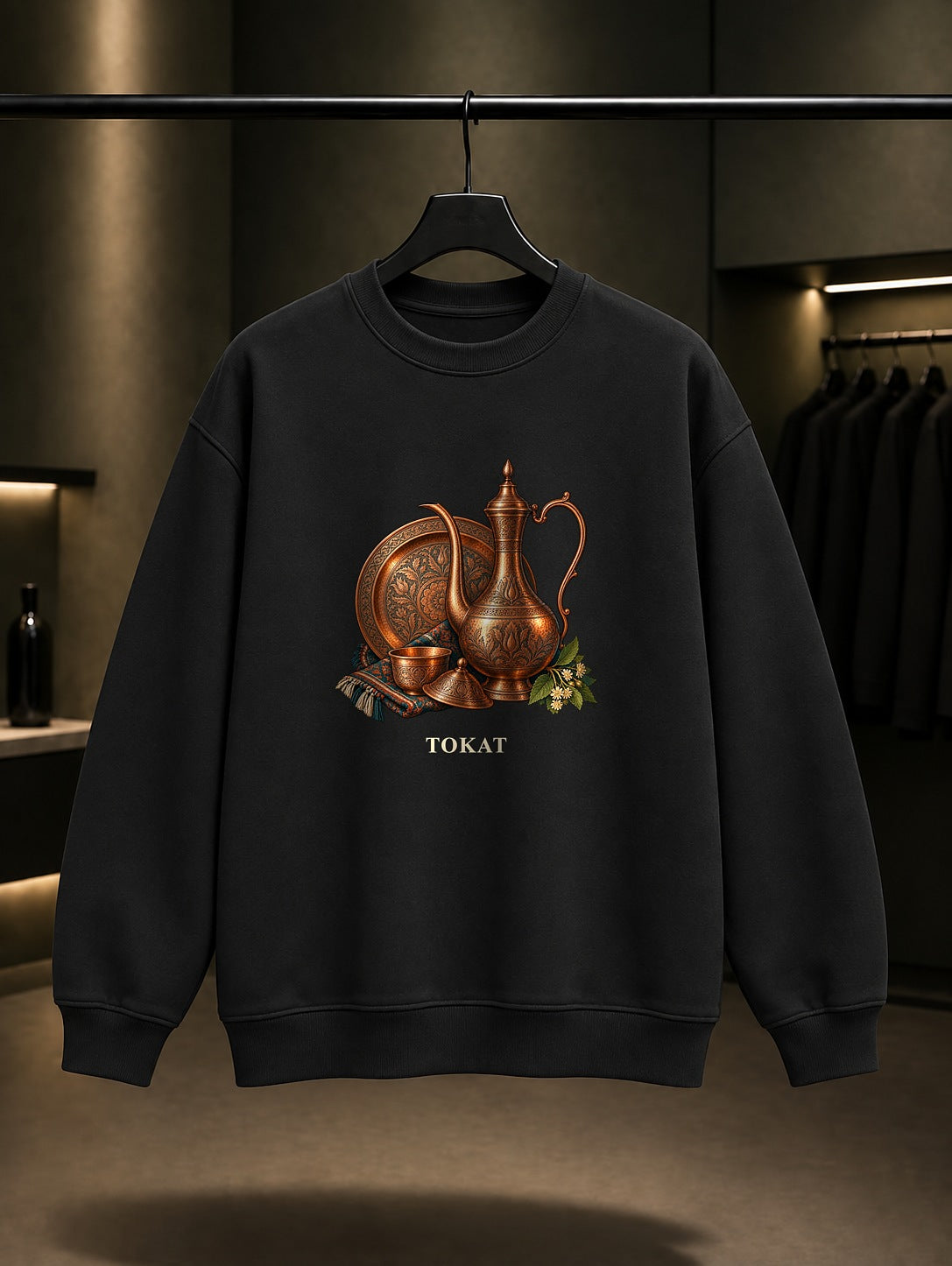 Tokat Bakır İbrik baskılı siyah sweatshirt