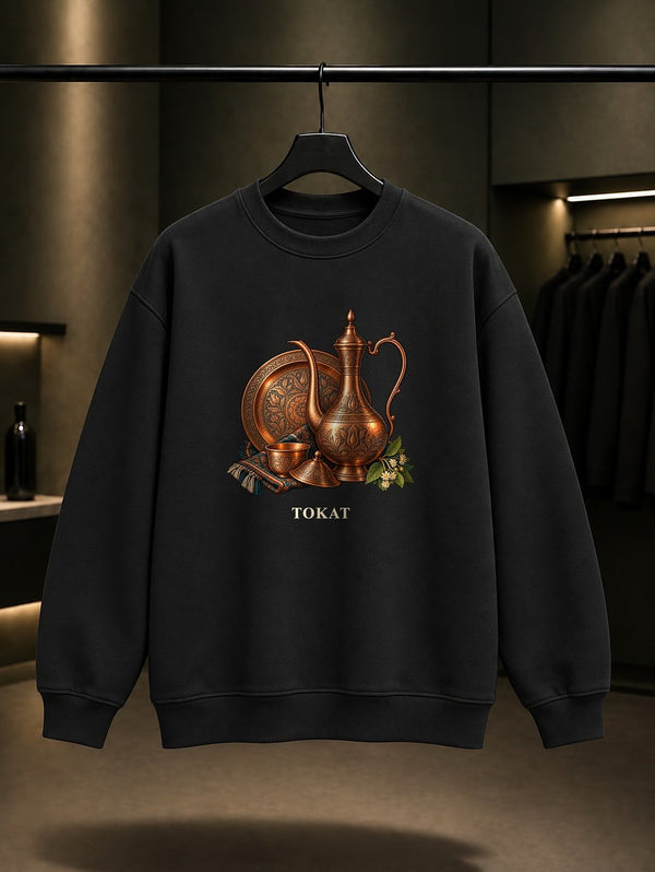 Tokat Bakır İbrik baskılı siyah sweatshirt