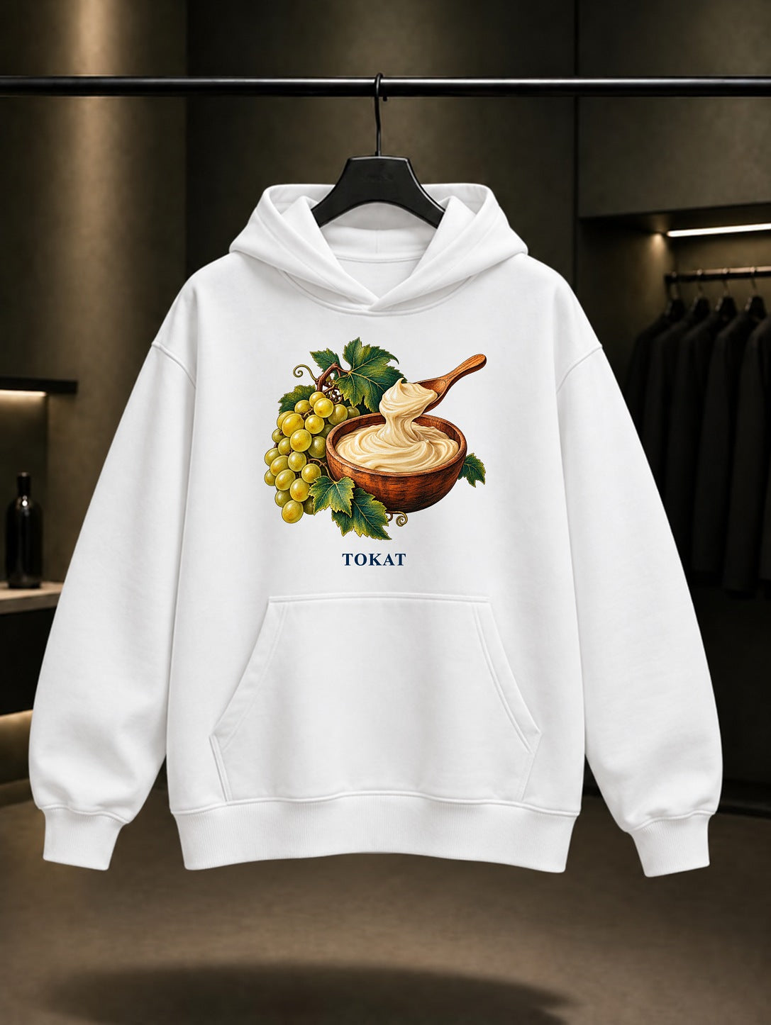 Tokat Zile Pekmezi baskılı beyaz kapüşonlu sweatshirt