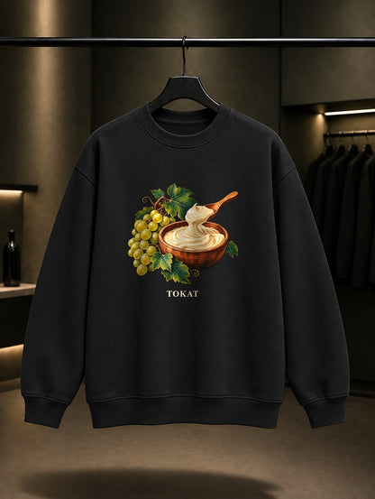 Tokat Zile Pekmezi baskılı siyah sweatshirt