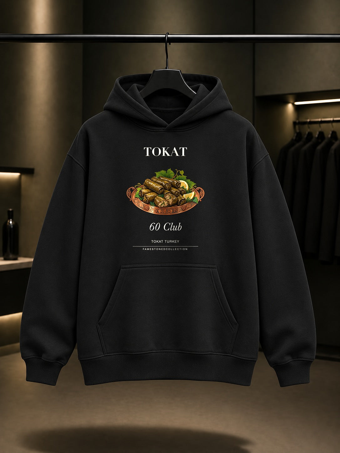 Tokat Yaprak Sarması 60 Club baskılı siyah kapüşonlu sweatshirt