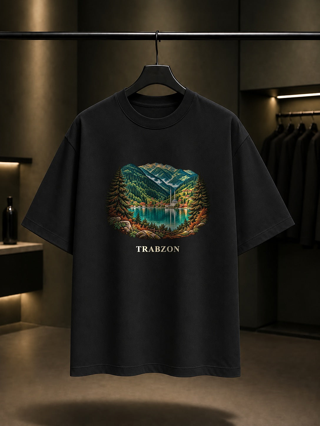 Trabzon Uzungöl baskılı siyah t-shirt