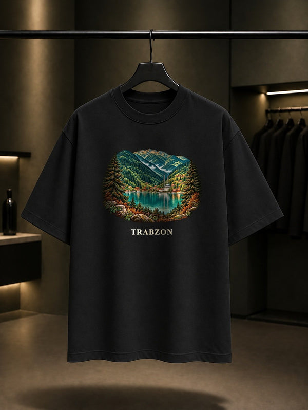 Trabzon Uzungöl baskılı siyah t-shirt