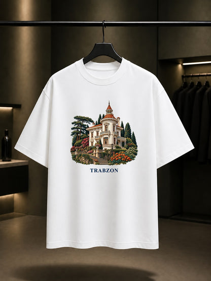 Trabzon Atatürk Köşkü baskılı beyaz t-shirt