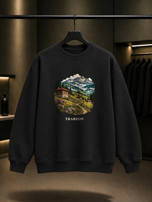 Trabzon Yayla baskılı siyah sweatshirt