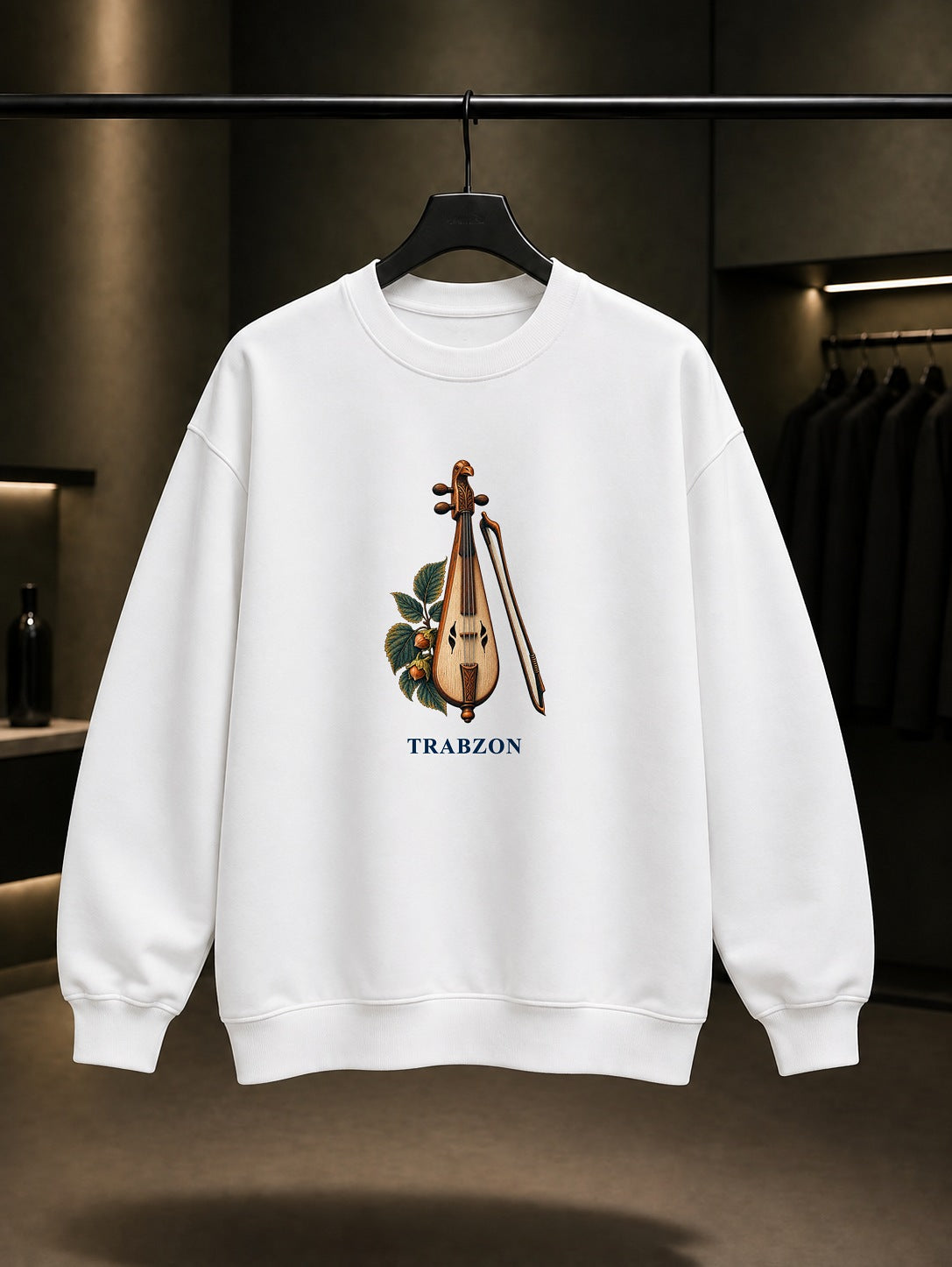 Trabzon Kemençe baskılı beyaz sweatshirt