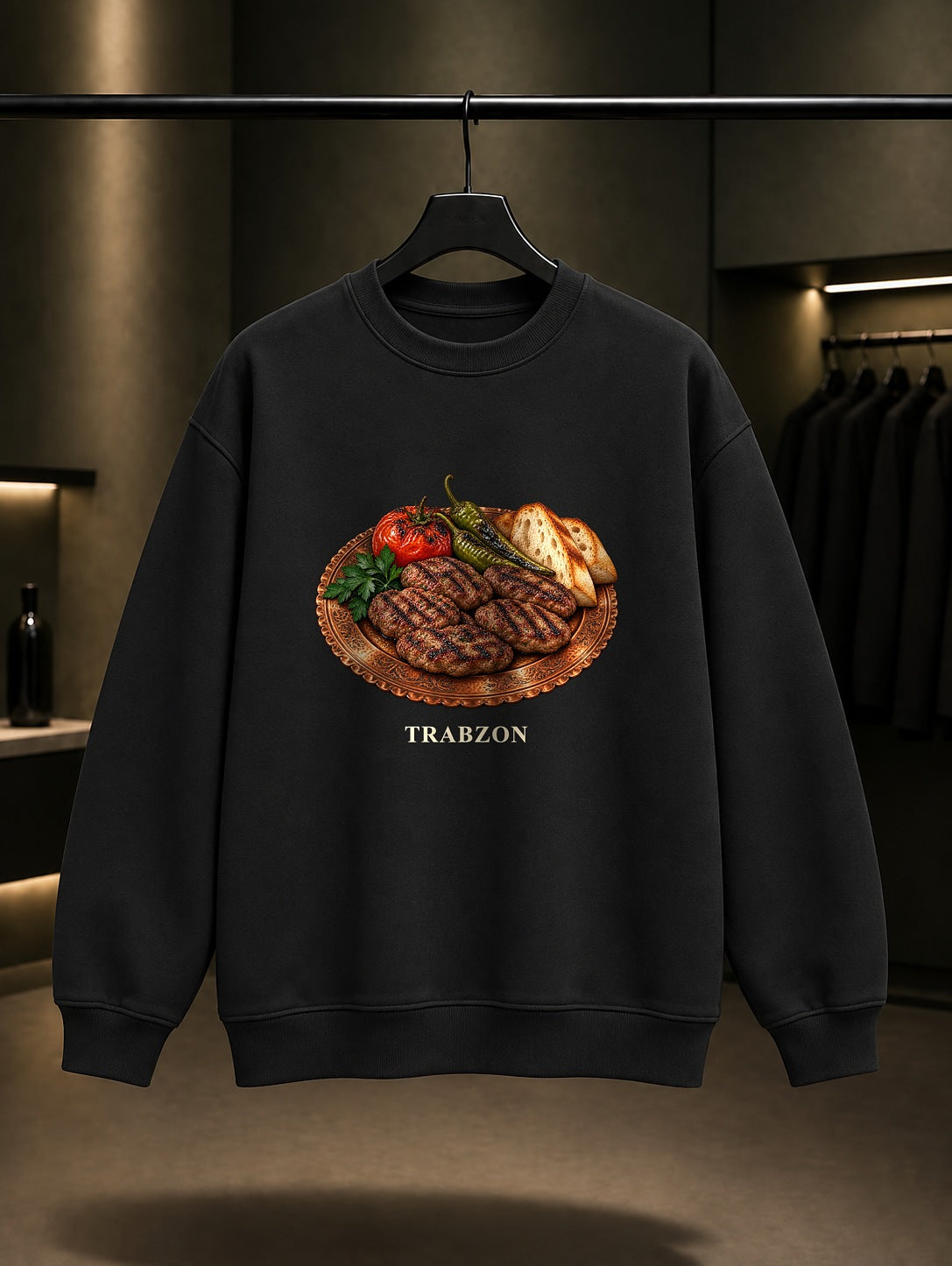 Trabzon Akçaabat Köftesi baskılı siyah sweatshirt