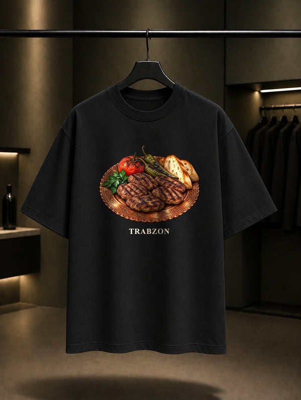 Trabzon Akçaabat Köftesi baskılı siyah t-shirt