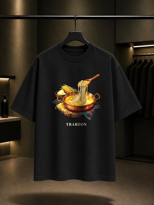 Trabzon Kuymak baskılı siyah t-shirt