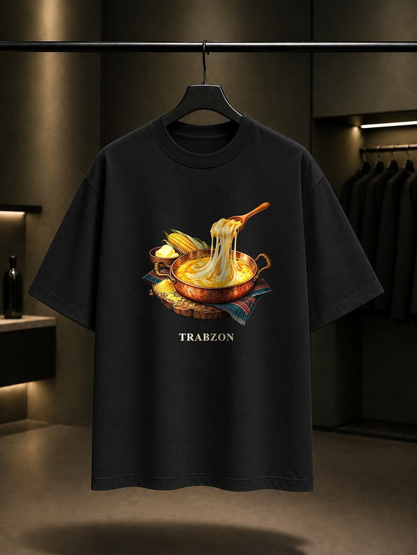 Trabzon Kuymak baskılı siyah t-shirt