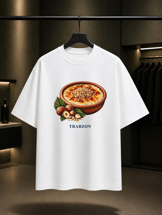 Trabzon Hamsiköy Sütlacı baskılı beyaz t-shirt