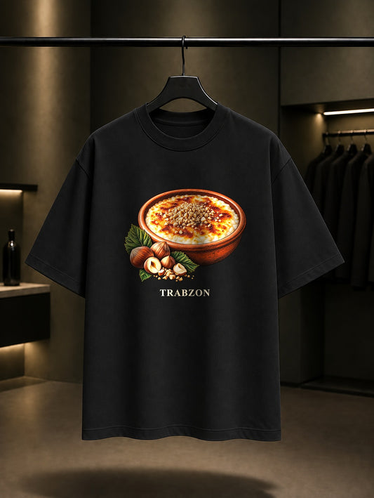 Trabzon Hamsiköy Sütlacı baskılı siyah t-shirt