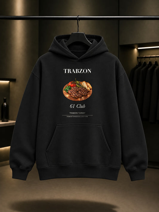 Trabzon Akçaabat Köftesi 61 Club baskılı siyah kapüşonlu sweatshirt