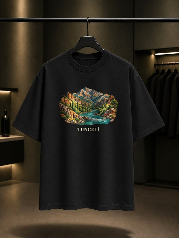 Tunceli Munzur Vadisi baskılı siyah t-shirt