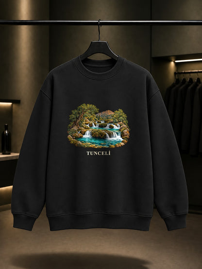 Tunceli Munzur Gözeleri baskılı siyah sweatshirt