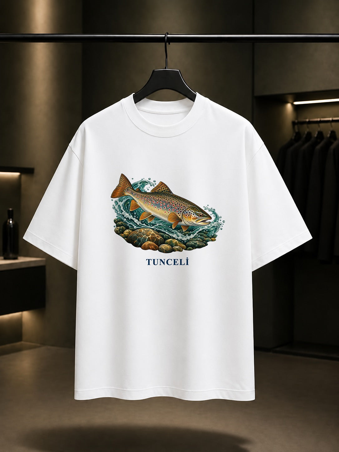 Tunceli Munzur Alabalığı baskılı beyaz t-shirt