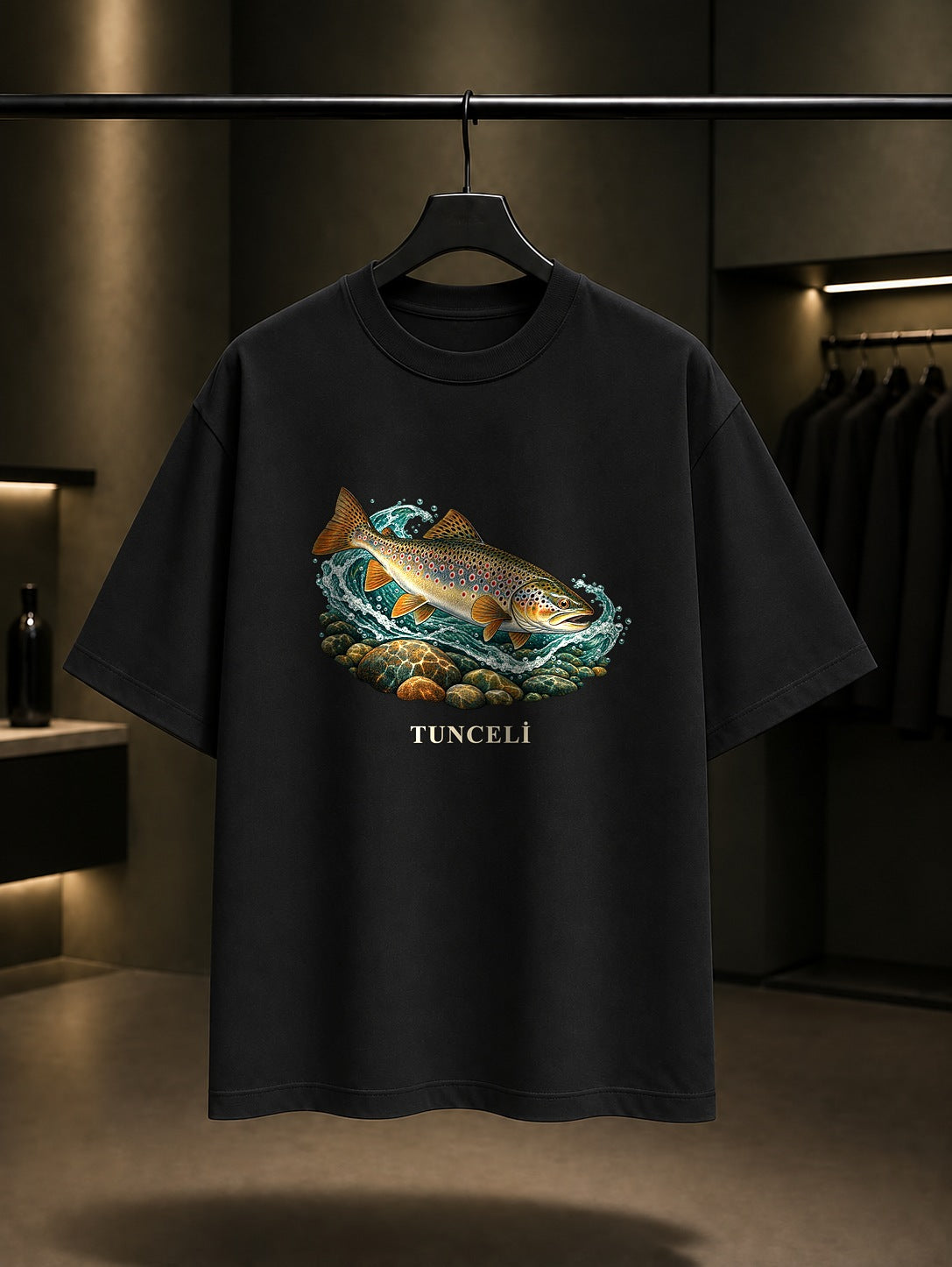 Tunceli Munzur Alabalığı baskılı siyah t-shirt