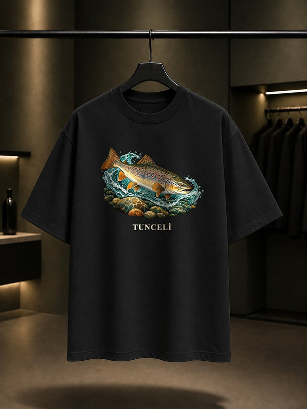 Tunceli Munzur Alabalığı baskılı siyah t-shirt