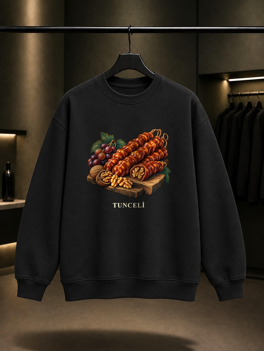 Tunceli Cevizli Orcik baskılı siyah sweatshirt