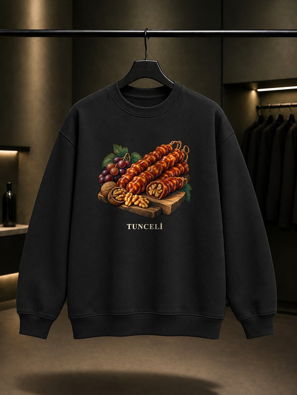 Tunceli Cevizli Orcik baskılı siyah sweatshirt