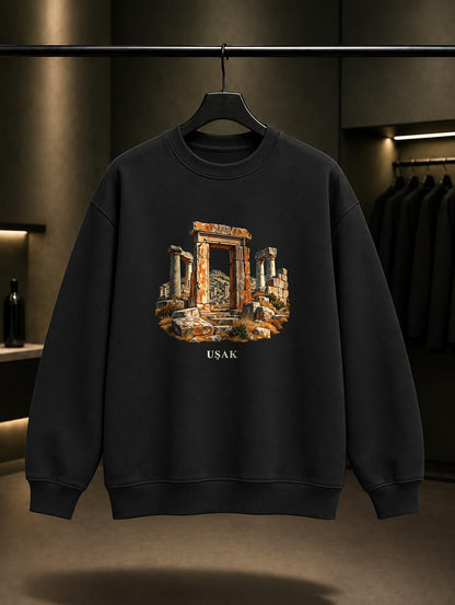 Uşak Blaundos baskılı siyah sweatshirt