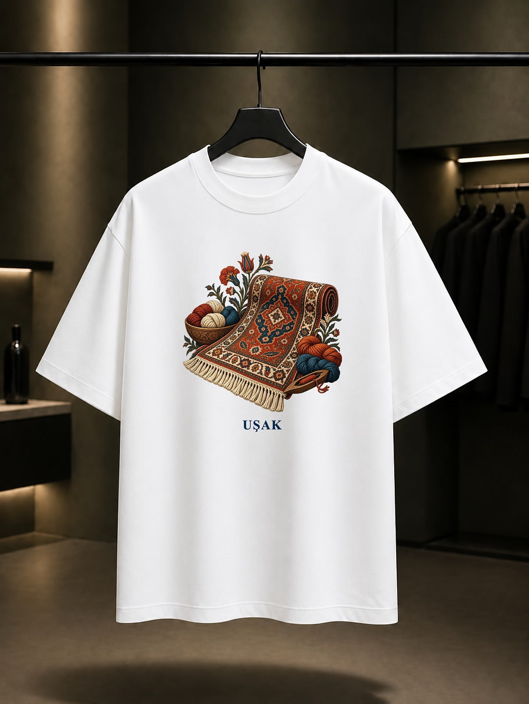 Uşak Halısı baskılı beyaz t-shirt