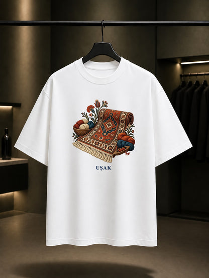 Uşak Halısı baskılı beyaz t-shirt