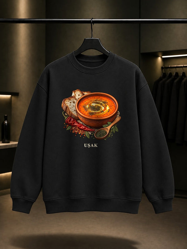 Uşak Tarhana Çorbası baskılı siyah sweatshirt
