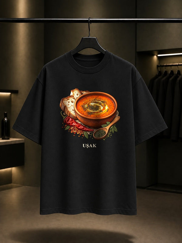 Uşak Tarhana Çorbası baskılı siyah t-shirt