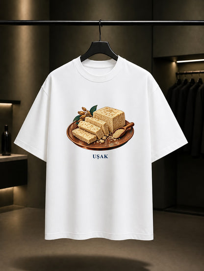 Uşak Tahin Helva baskılı beyaz t-shirt