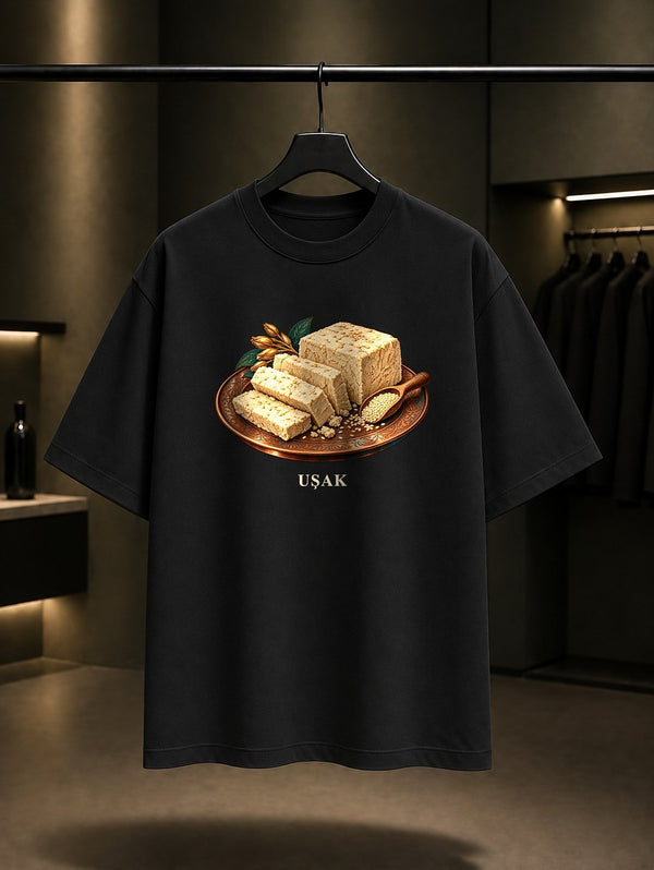 Uşak Tahin Helva baskılı siyah t-shirt