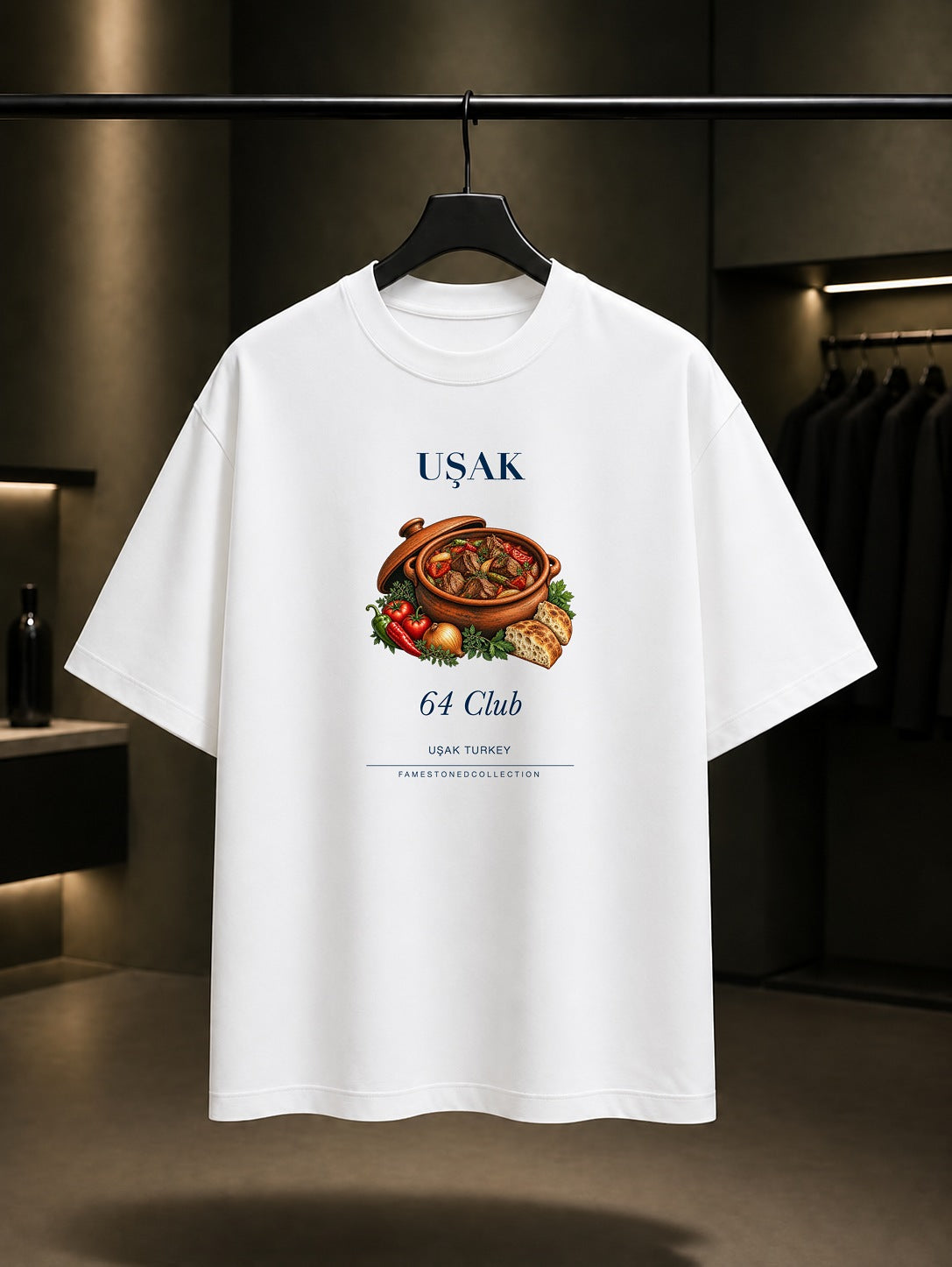 Uşak Çömlek Eti 64 Club baskılı beyaz t-shirt