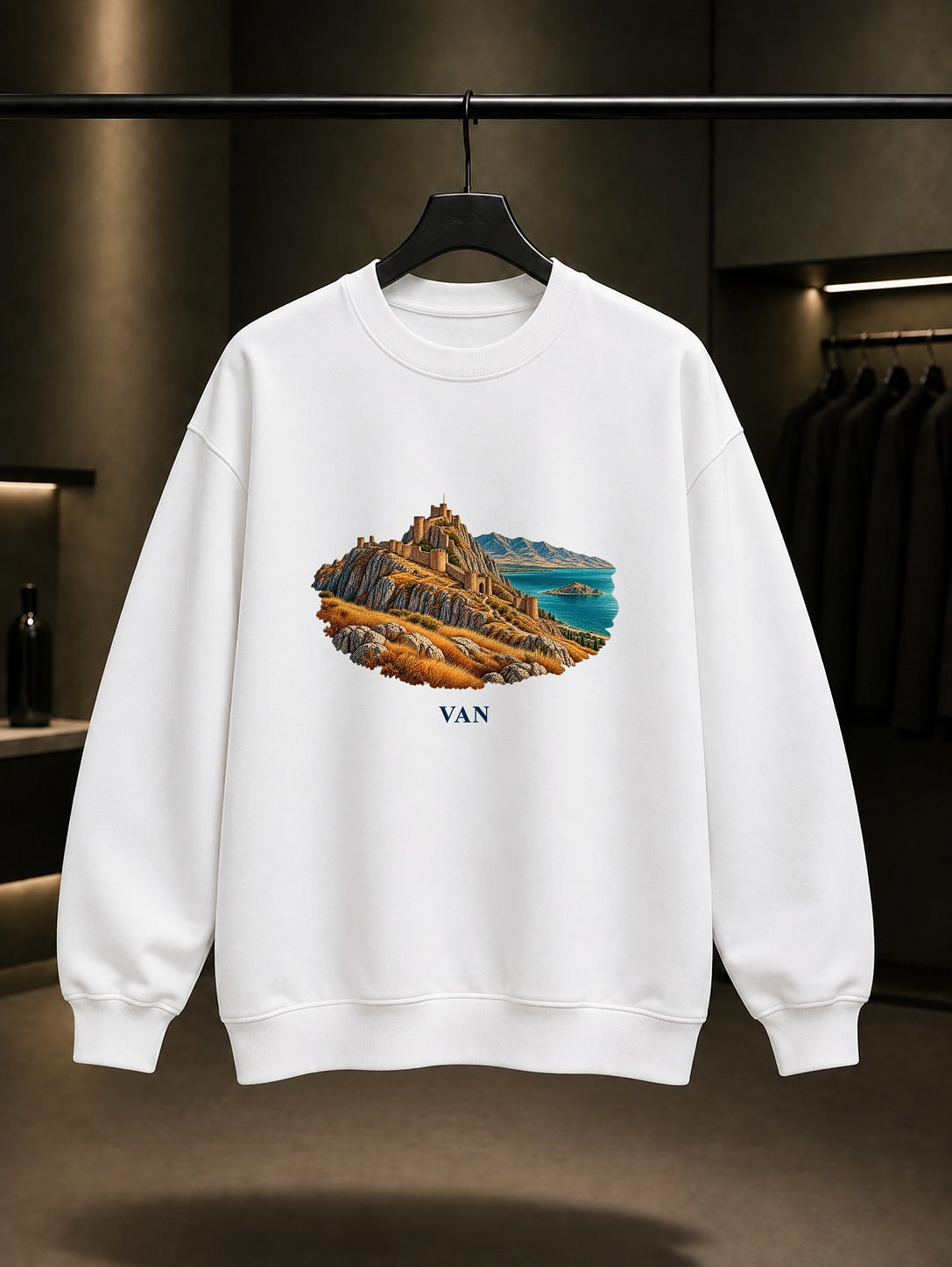 Van Kalesi baskılı beyaz sweatshirt