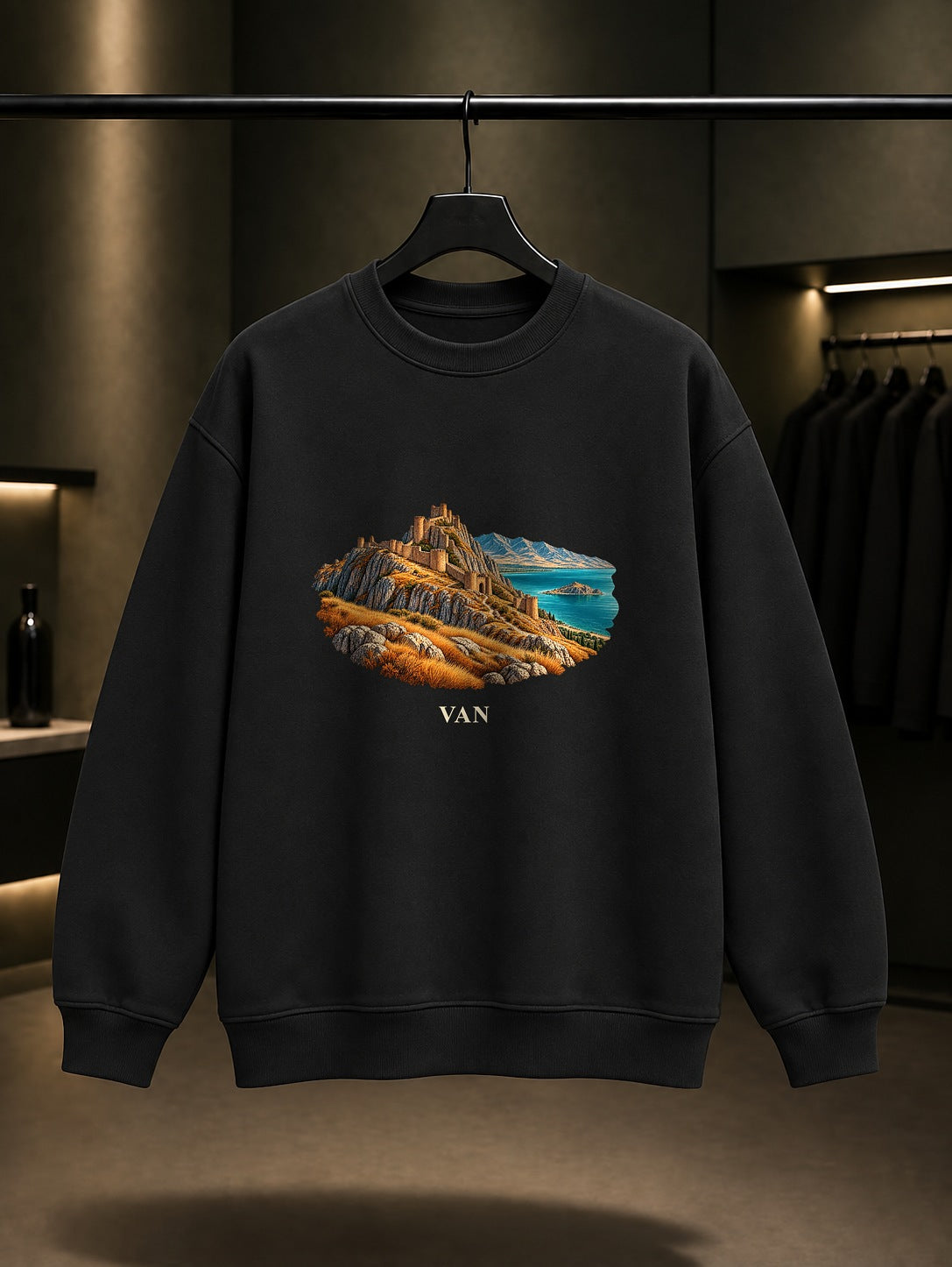 Van Kalesi baskılı siyah sweatshirt